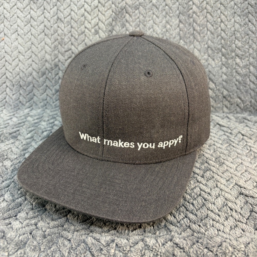 Chick-fil-A Yupoong Snapback Hat Grey What Makes You Appy Flat Bill Cap 0651